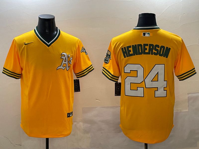 Men Oakland Athletics #24 Henderson Yellow Throwback Game 2025 Nike MLB Jersey style 1->oakland athletics->MLB Jersey